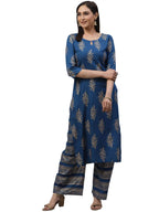 Gosriki Women'S Rayon Regular Kurta And Palazzo (Prush-Blue-Newone_L Large)