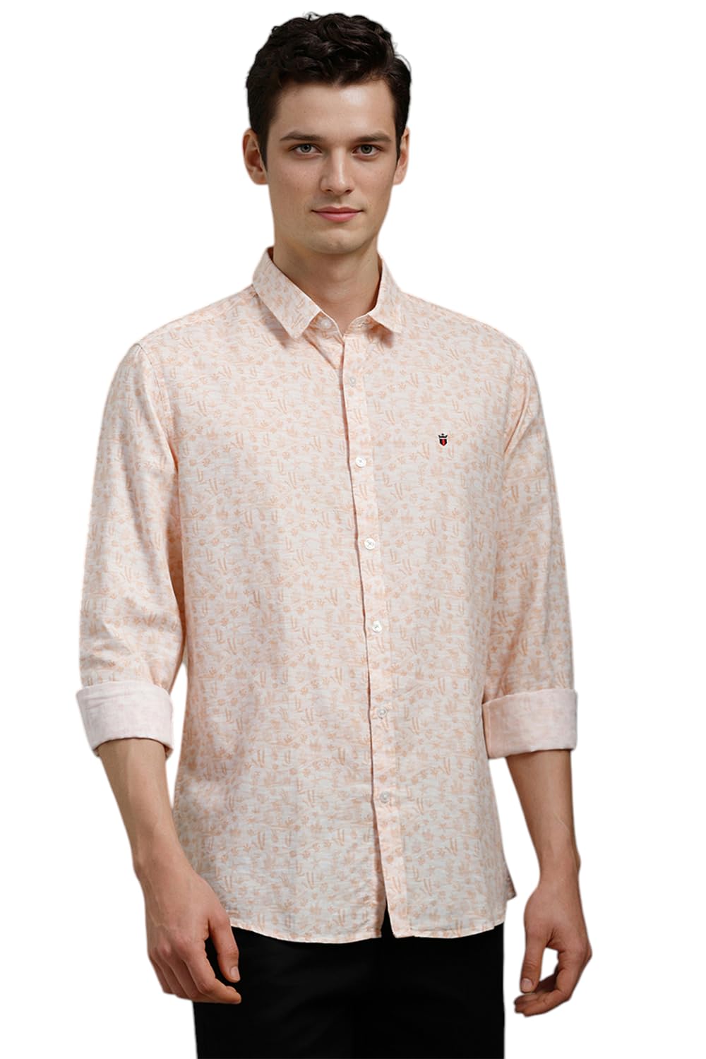 Louis Philippe Men Beige Slim Fit Print Full Sleeves Casual Shirt