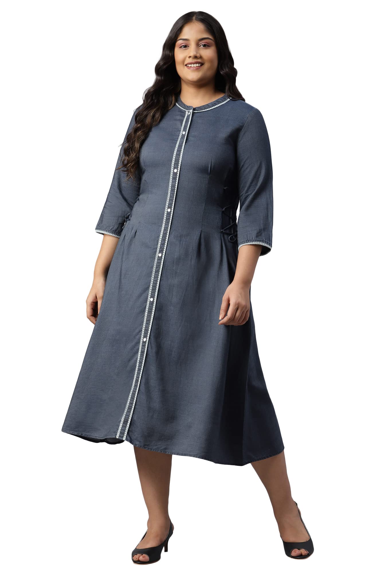 Aurelia WomenS Tencel Fit And Flare Knee-Length Casual Dress (22Aua13349P-701335_Blue