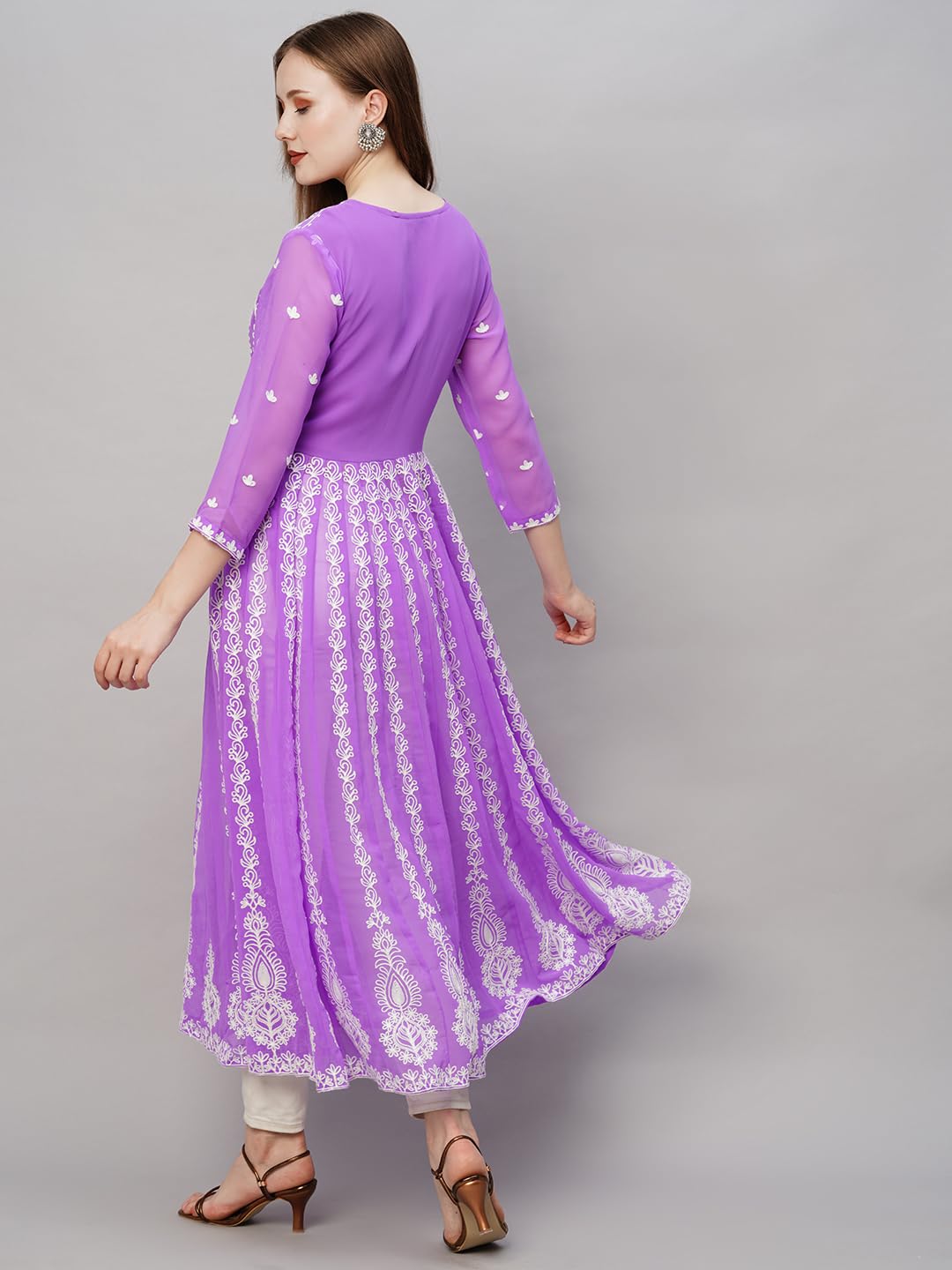 ANNI DESIGNER Womens Georgette Chikankari Embroidered Anarkali Kurti (Kari Purple-GRT_S_Purple_Small)