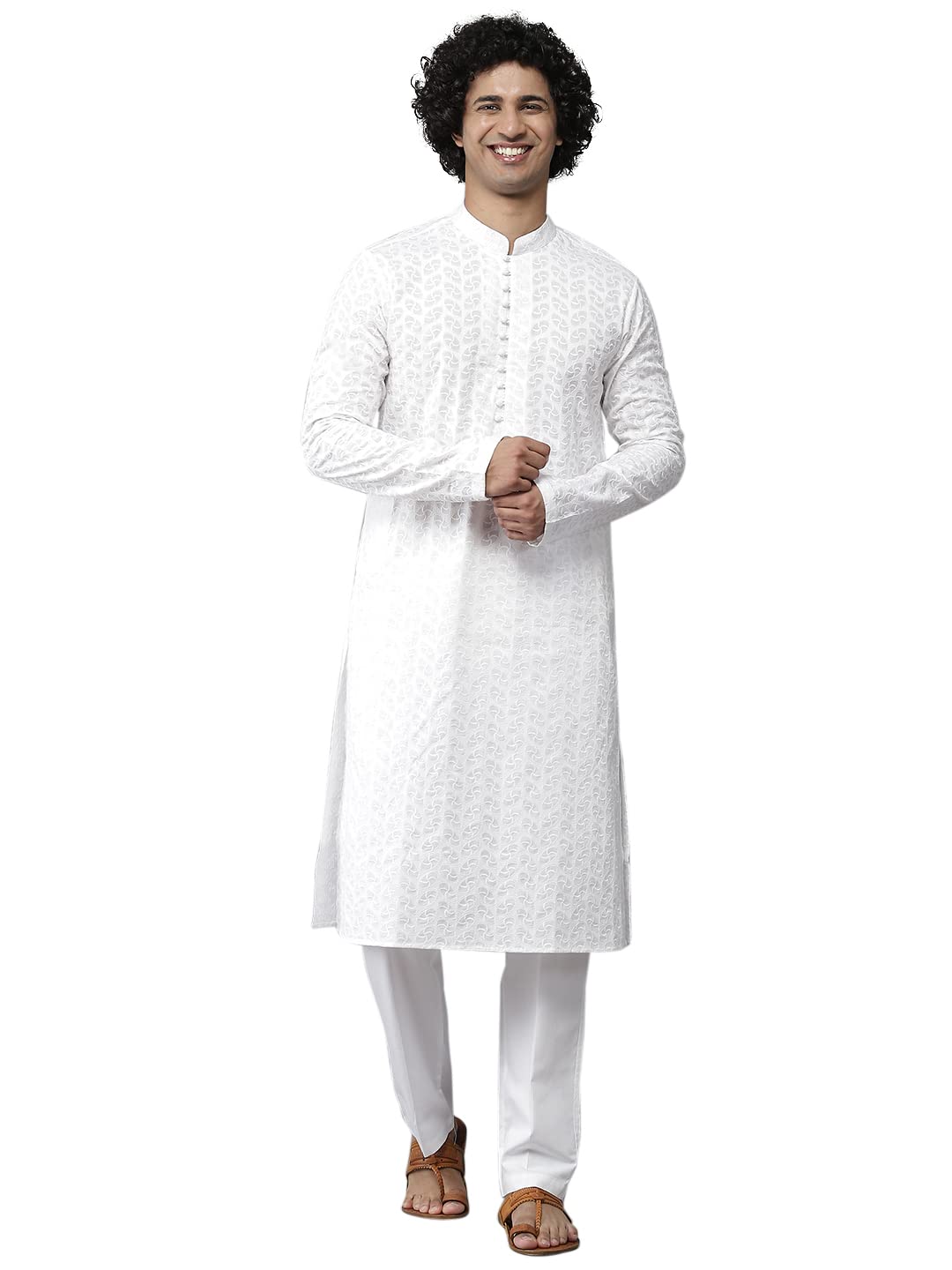 See Designs MenS Cotton Embroidered Regular Regular Fit Kurta (Sdkt1095_White_Xl)
