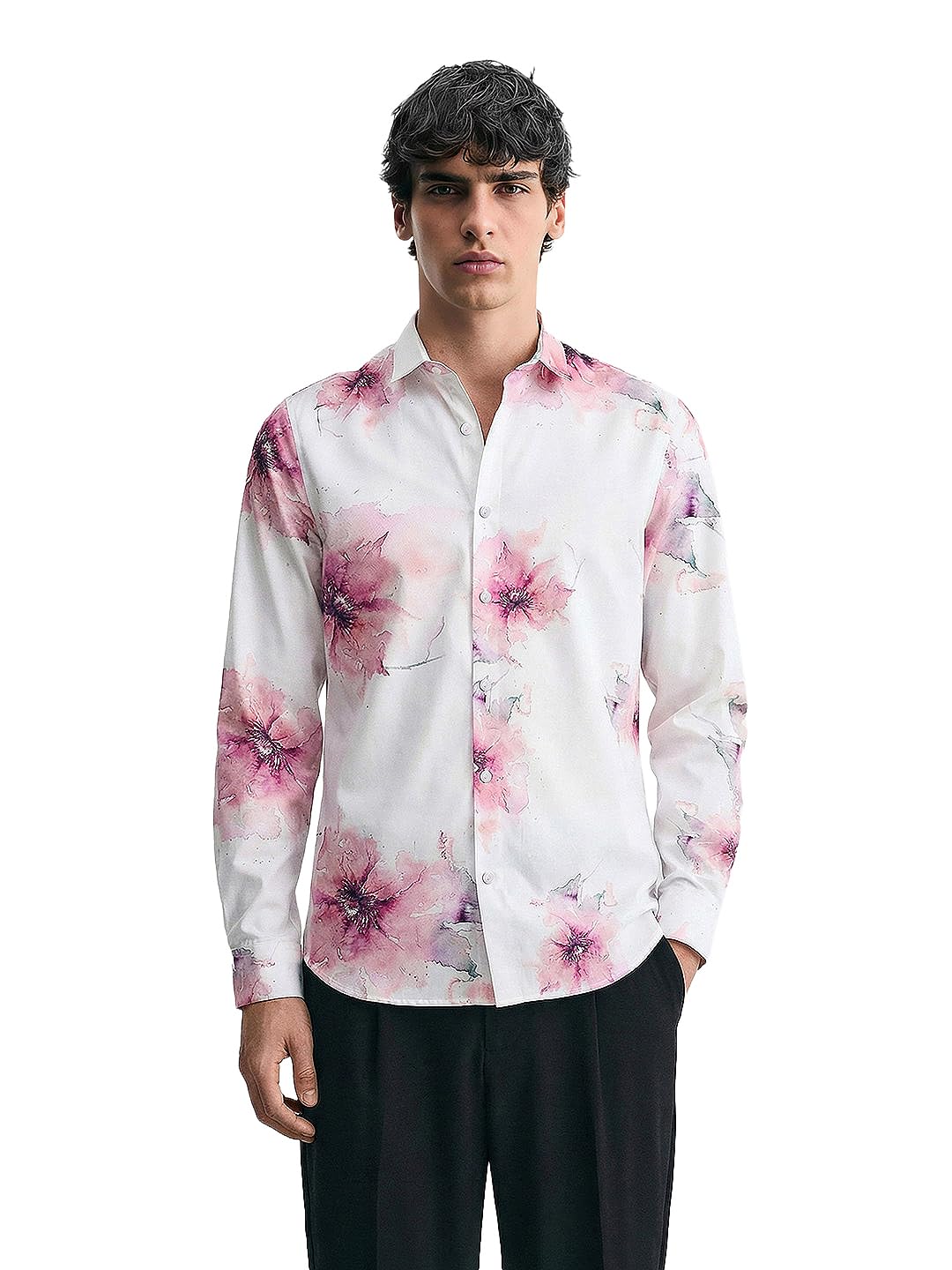 The Indian Garage Co Mens Slim Fit Cutaway Collar Long Sleeves Printed Party Shirt