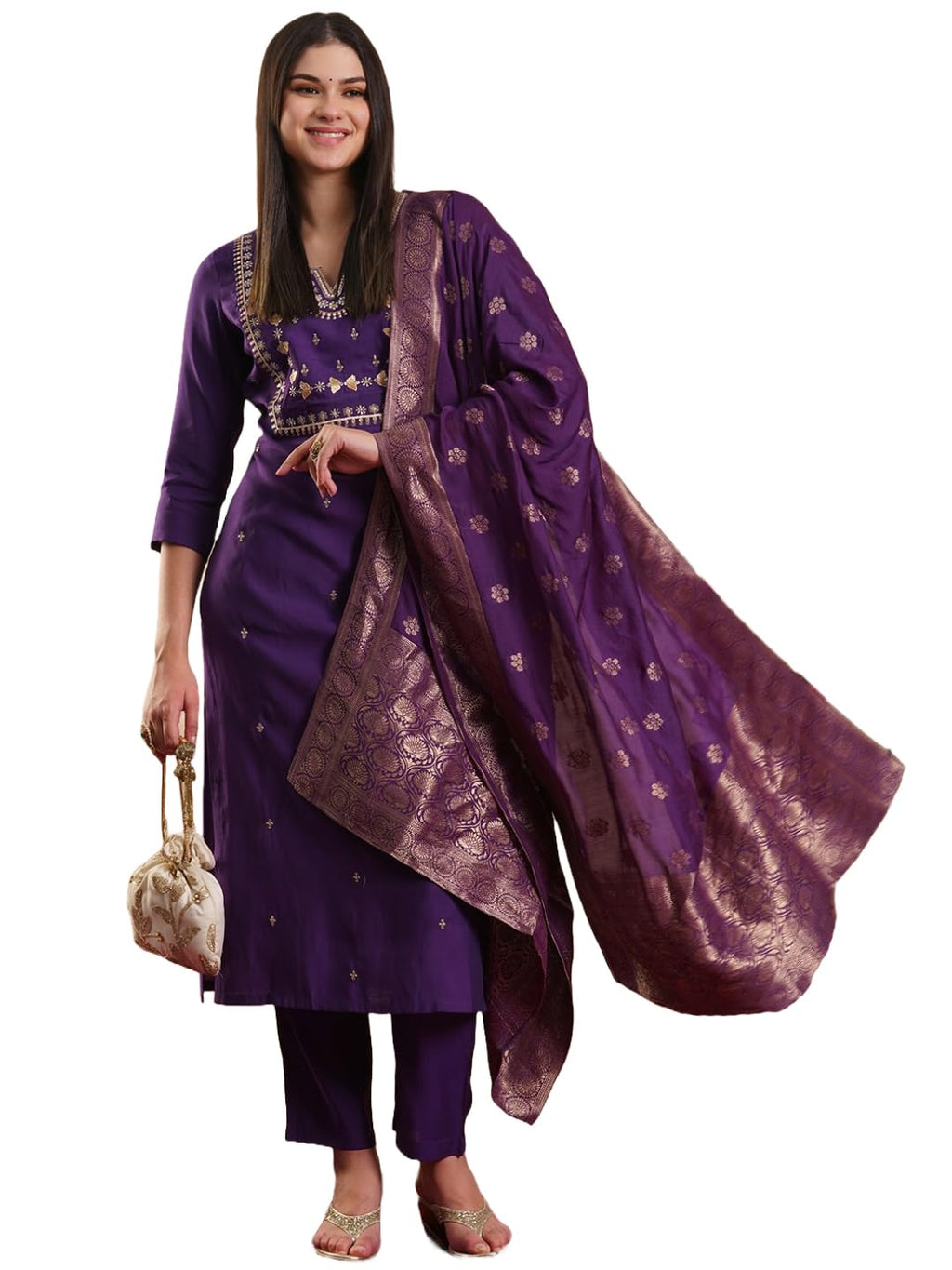 ANNI DESIGNER Womens Rayon Blend Straight Embroidered Kurta with Pant & Dupatta (MANUSHI BEGANI-VKS03_XL_Begani_X-Large)