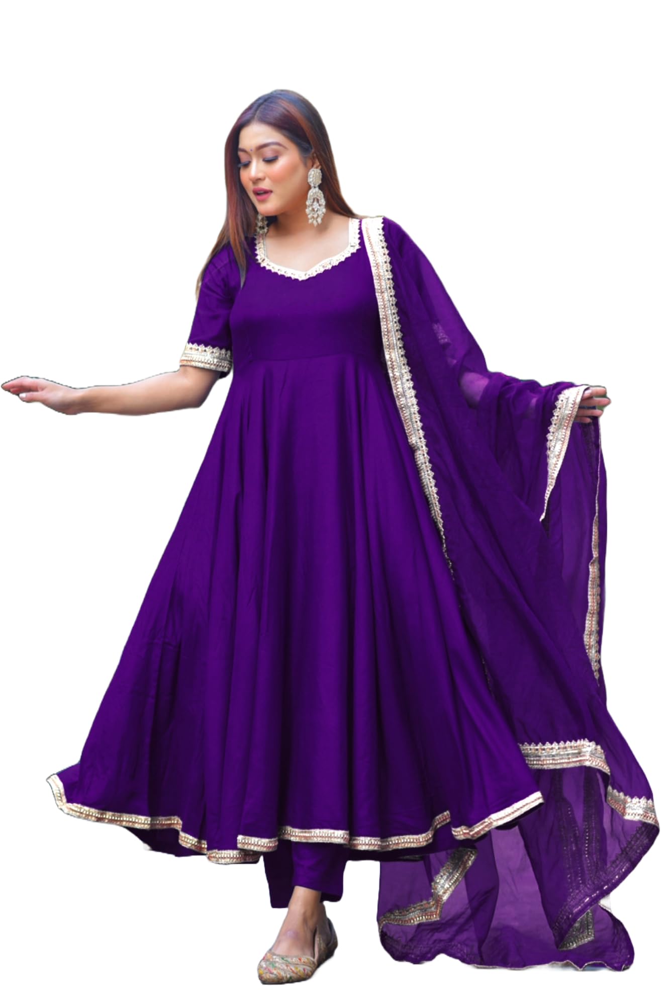 ANNI DESIGNER Womens Rayon Blend Anarkali Solid Kurta with Pant & Dupatta (Shyam BEGANI-VKS01_S_Begani_Small)