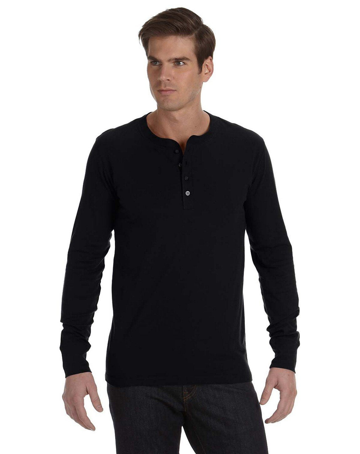Mens Jersey Long-Sleeve Henley - WHITE - S(D0102H785F2)