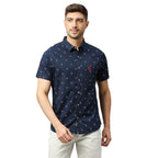 Thomas Scott Mens Printed Slim Fit 100% Cotton Casual Shirt with Spread Collar and Half Sleeve