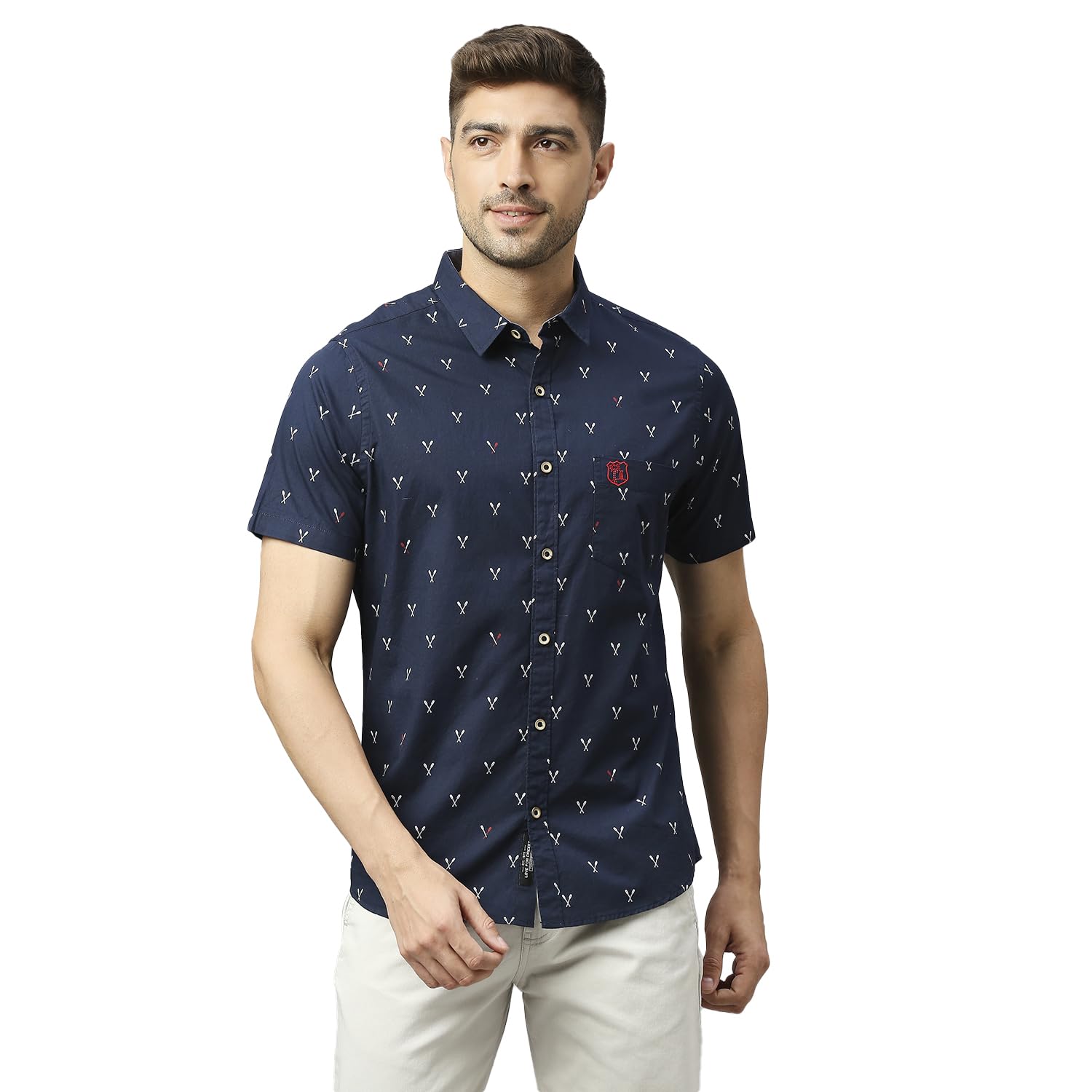 Thomas Scott Mens Printed Slim Fit 100% Cotton Casual Shirt with Spread Collar and Half Sleeve