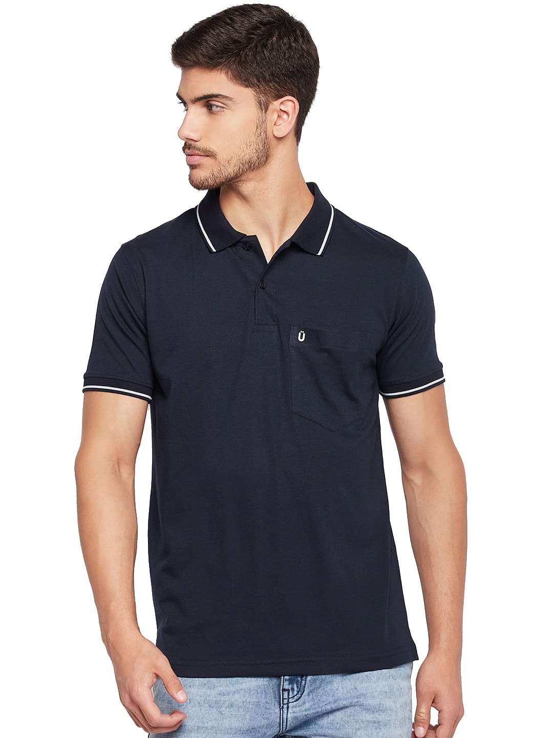 UNIBERRY Mens Cotton Half Sleeves Solid Polo Neck TshirtMT4NB_XXL NavyBlue 2