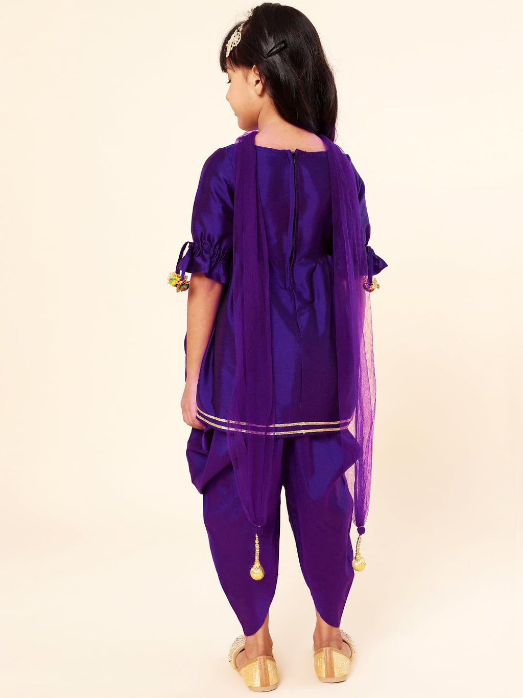 A.T.U.N. (ALL THINGS UBER NICE) Girls Pleated Gotta Patti Kurti with Dhoti Pants & Dupatta Set | Ethnic Wear Clothing Set
