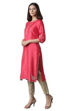 W For Woman Rasberry Red Solid Festive Straight Kurta