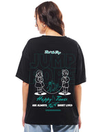 Bewakoof Official Squid Game Merchandise Womens Graphic Print Oversized Fit Half Sleeve Round Neck Cotton T-Shirt_683812_Black_