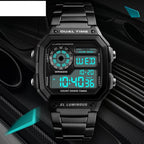 PASOY Men's Digital Multi-Function Watches 2 Time Alarm Stopwatch Countdown Backlight Waterproof Watch (Black)