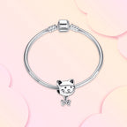 Annmors Pet Cat & Bow Charm 925 Sterling Silver Bead with Cubic Zirconia for Animal Lovers Gifts Christmas Halloween Valentine's