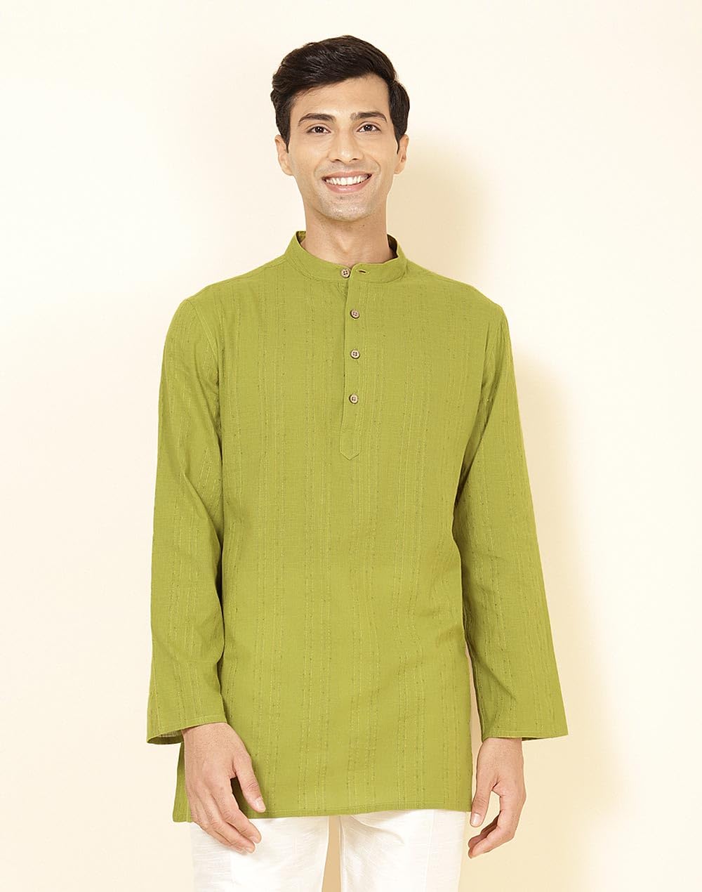 Fabindia Mens Cotton Blend Printed Regular Fit Kurta (1032071LIME_Lime