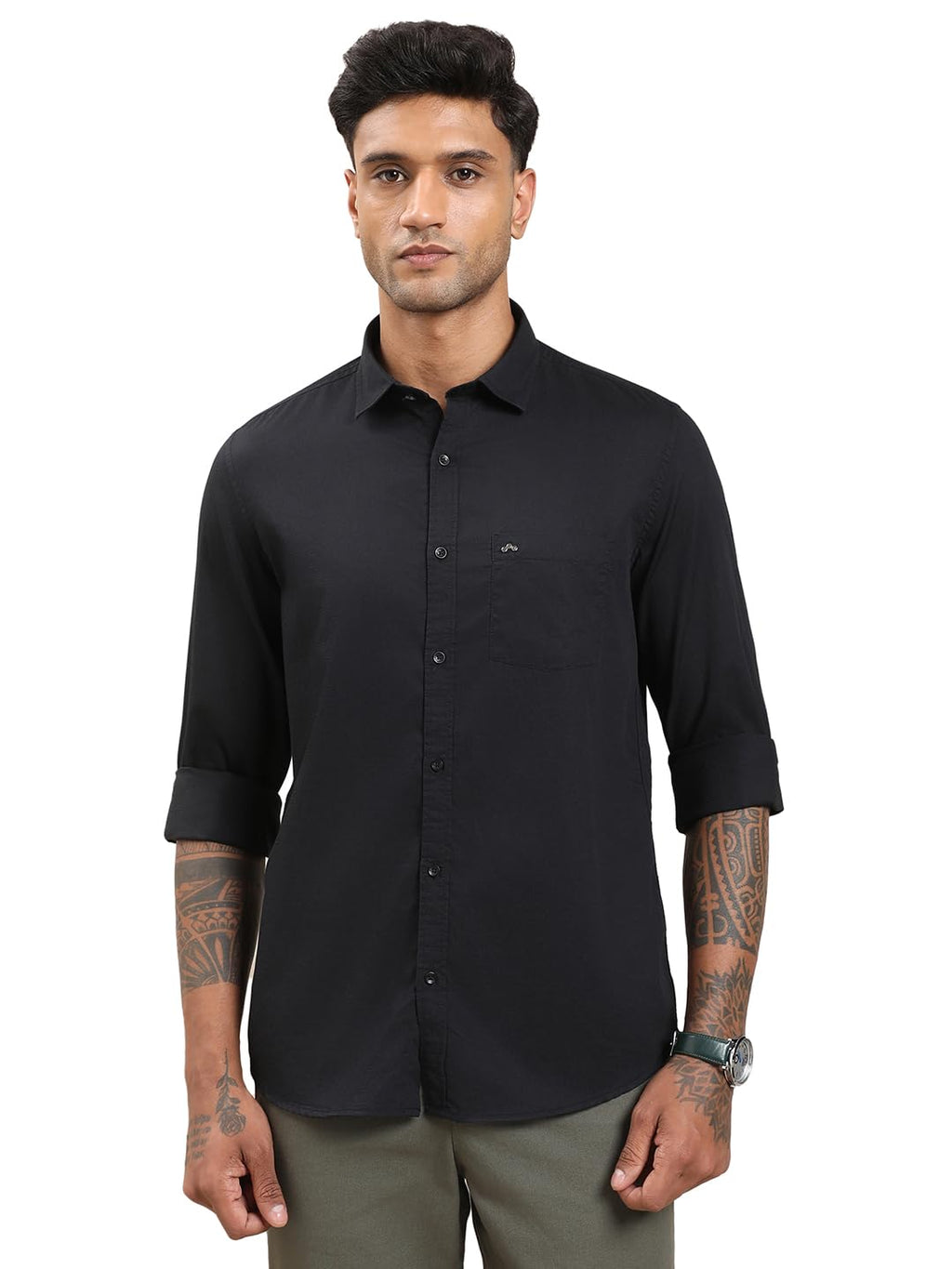Turtle Men Black Slim Fit Pure Cotton Casual Shirt