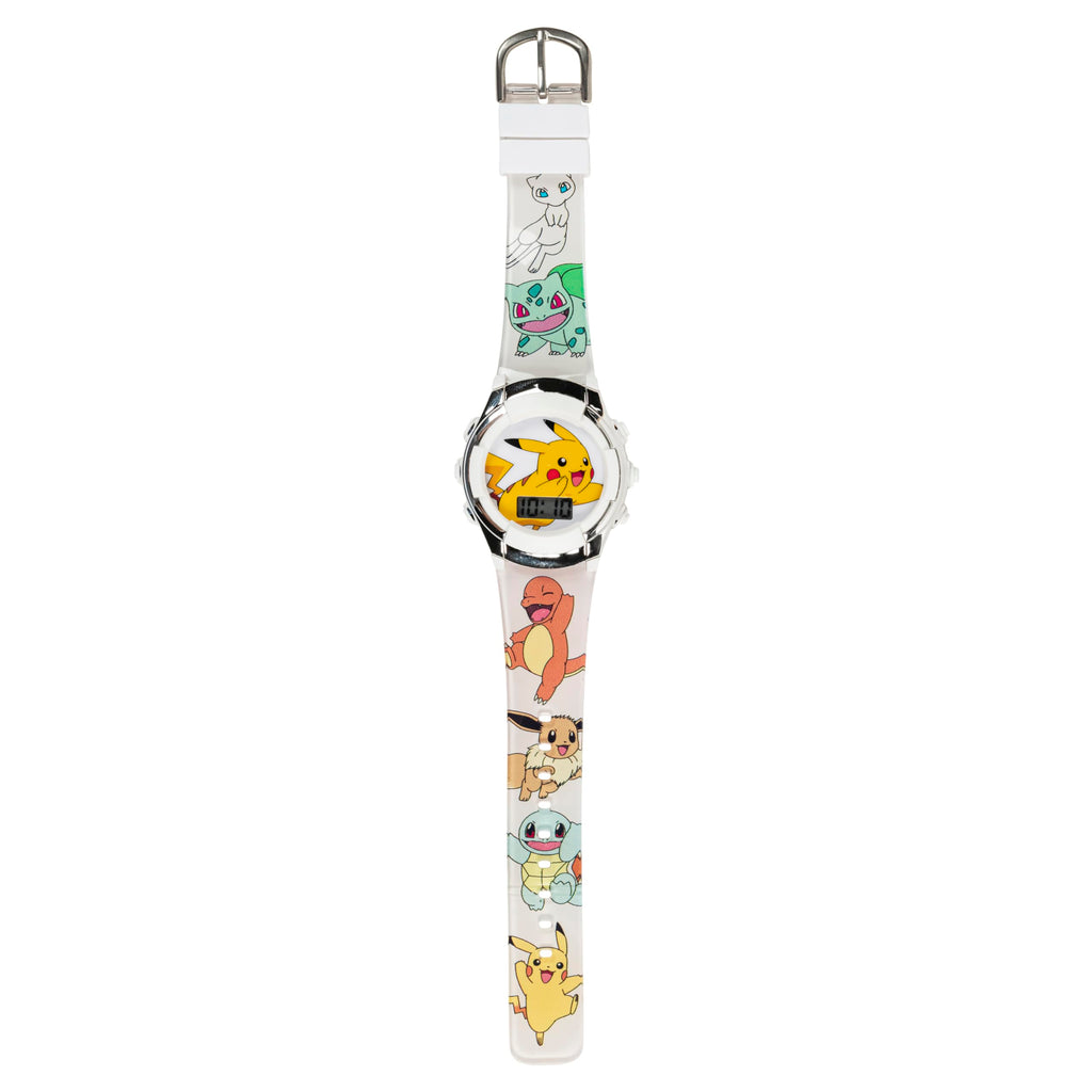 Accutime Kids Pokemon Pikachu Digital LCD Quartz White Wrist Watch with White Strap, Cool Inexpensive Gift & Party Favor for Boy