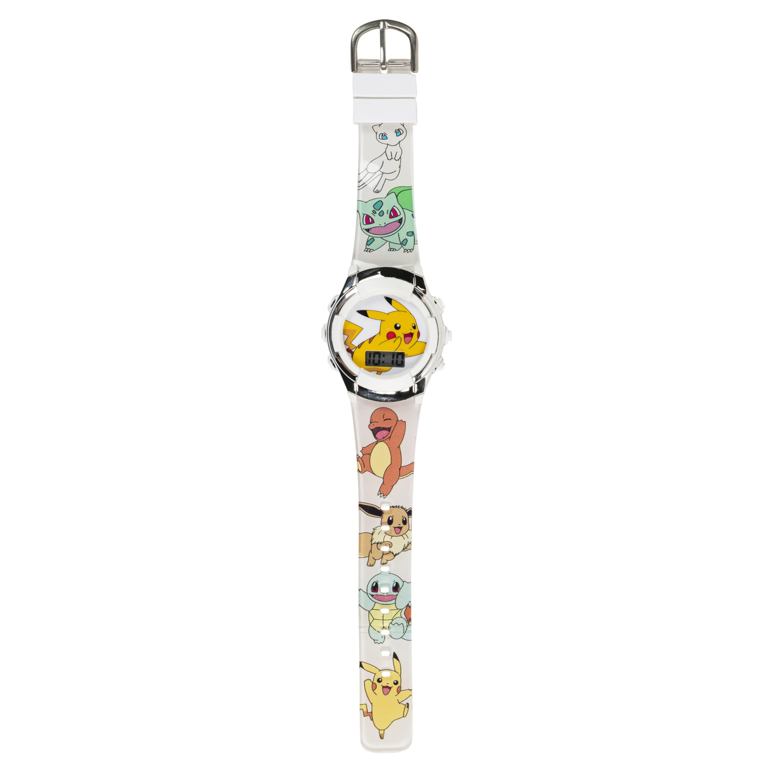 Accutime Kids Pokemon Pikachu Digital LCD Quartz White Wrist Watch with White Strap, Cool Inexpensive Gift & Party Favor for Boy