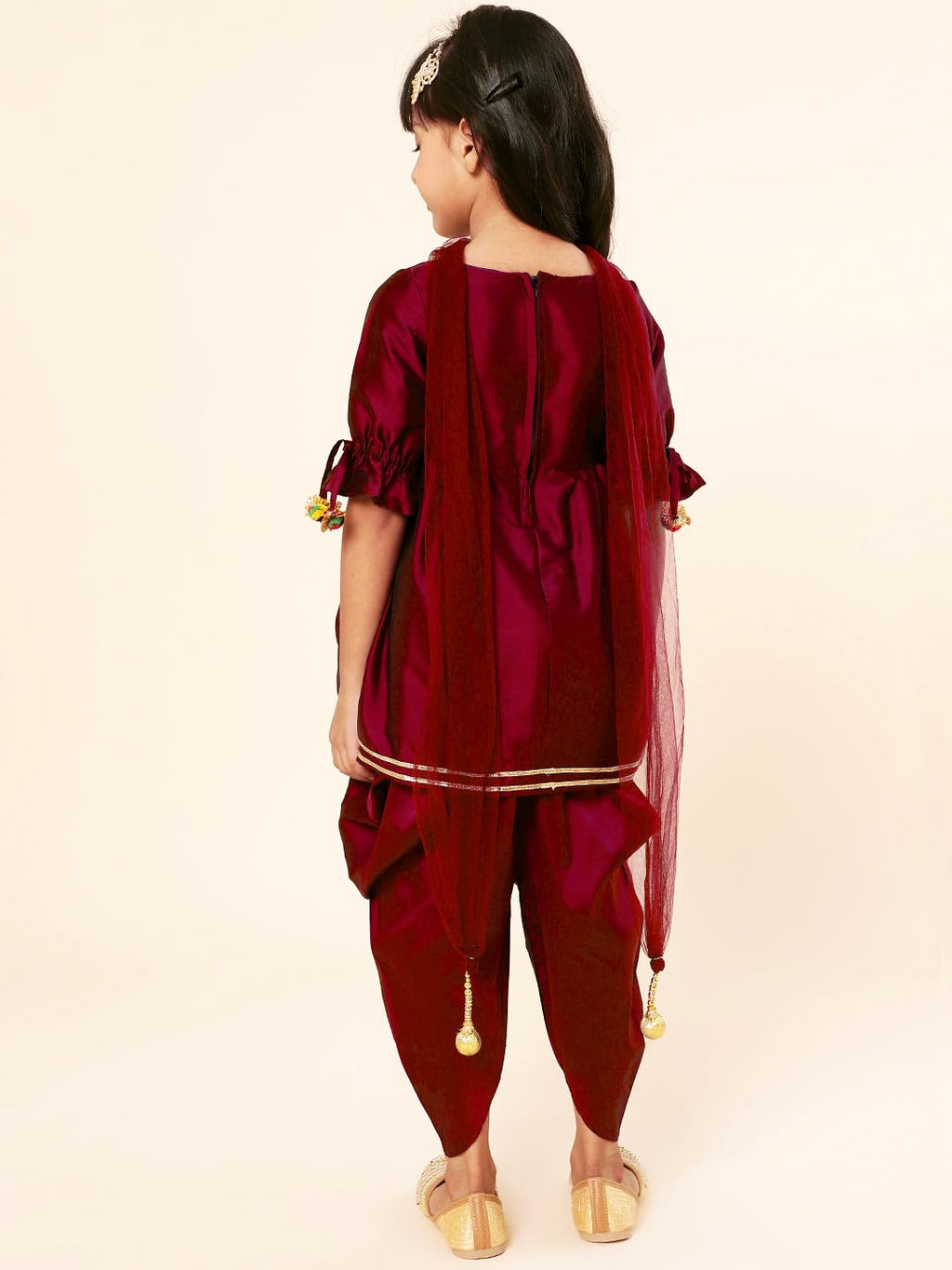 A.T.U.N. (ALL THINGS UBER NICE) Girls Pleated Gotta Patti Kurti with Dhoti Pants & Dupatta Set | Ethnic Wear Clothing Set