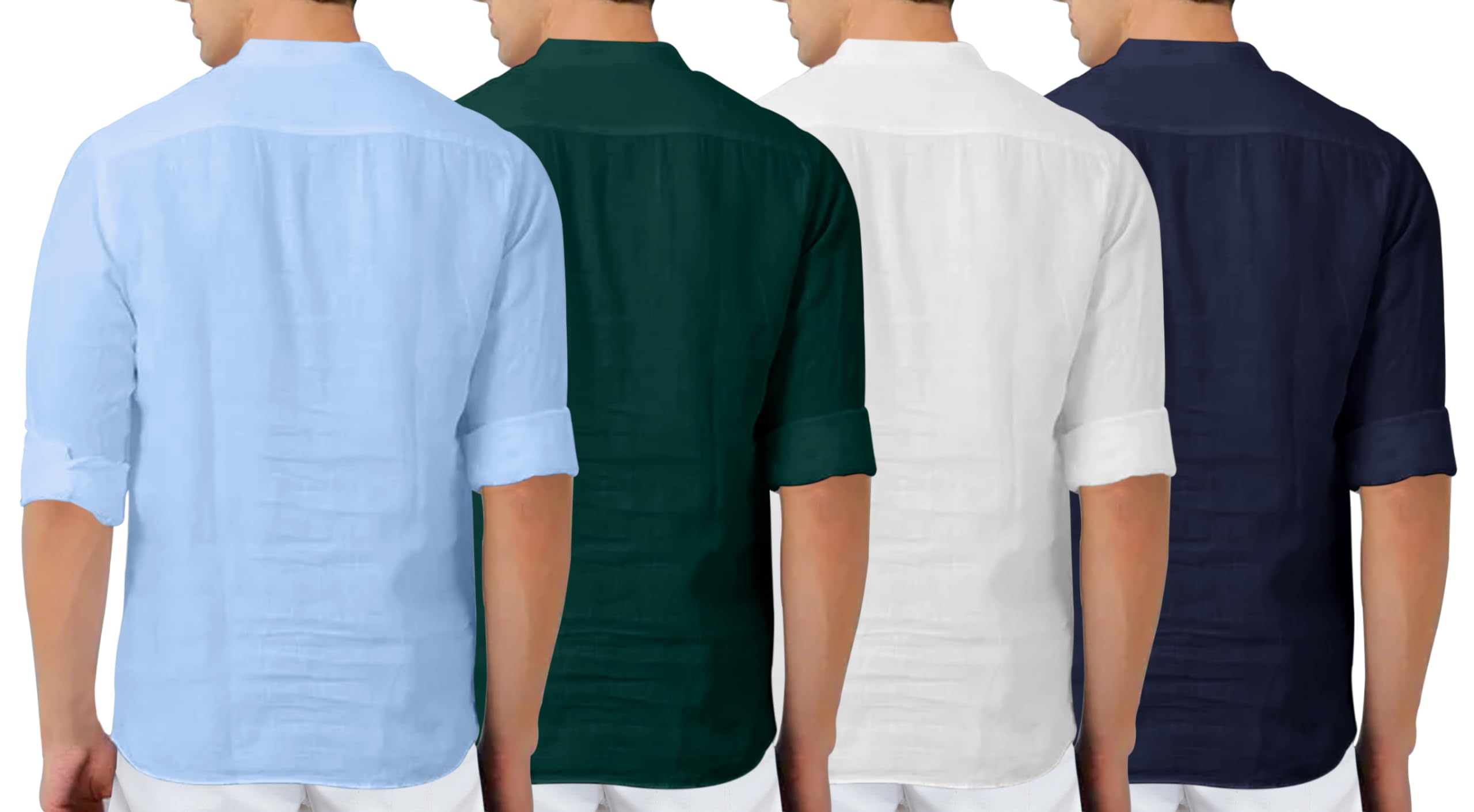 Zombom MenS Cotton Blend Solid Full Sleeve Regular Fit Kurta Shirt, Multicolor, M, Combo Set Of 4