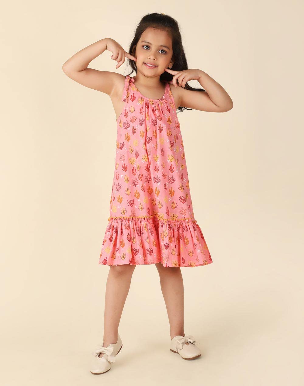 Fabindia Girls Cotton A-Line Knee-Length Casual Dress (1030947PINK_Pink