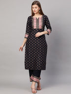 Anni Designer Women'S Cotton Blend Straight Kurta With Palazzo & Dupatta (Deep)