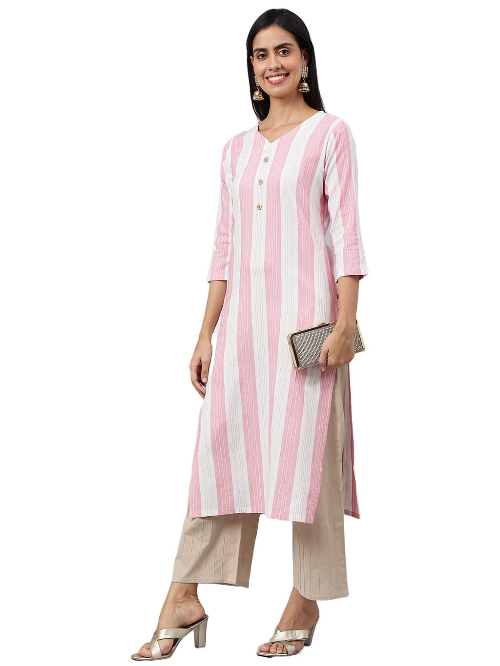 ANNI DESIGNER Womens Cotton Blend Straight Printed Kurta (Ashwini Pink_XXL_Pink_XX-Large)