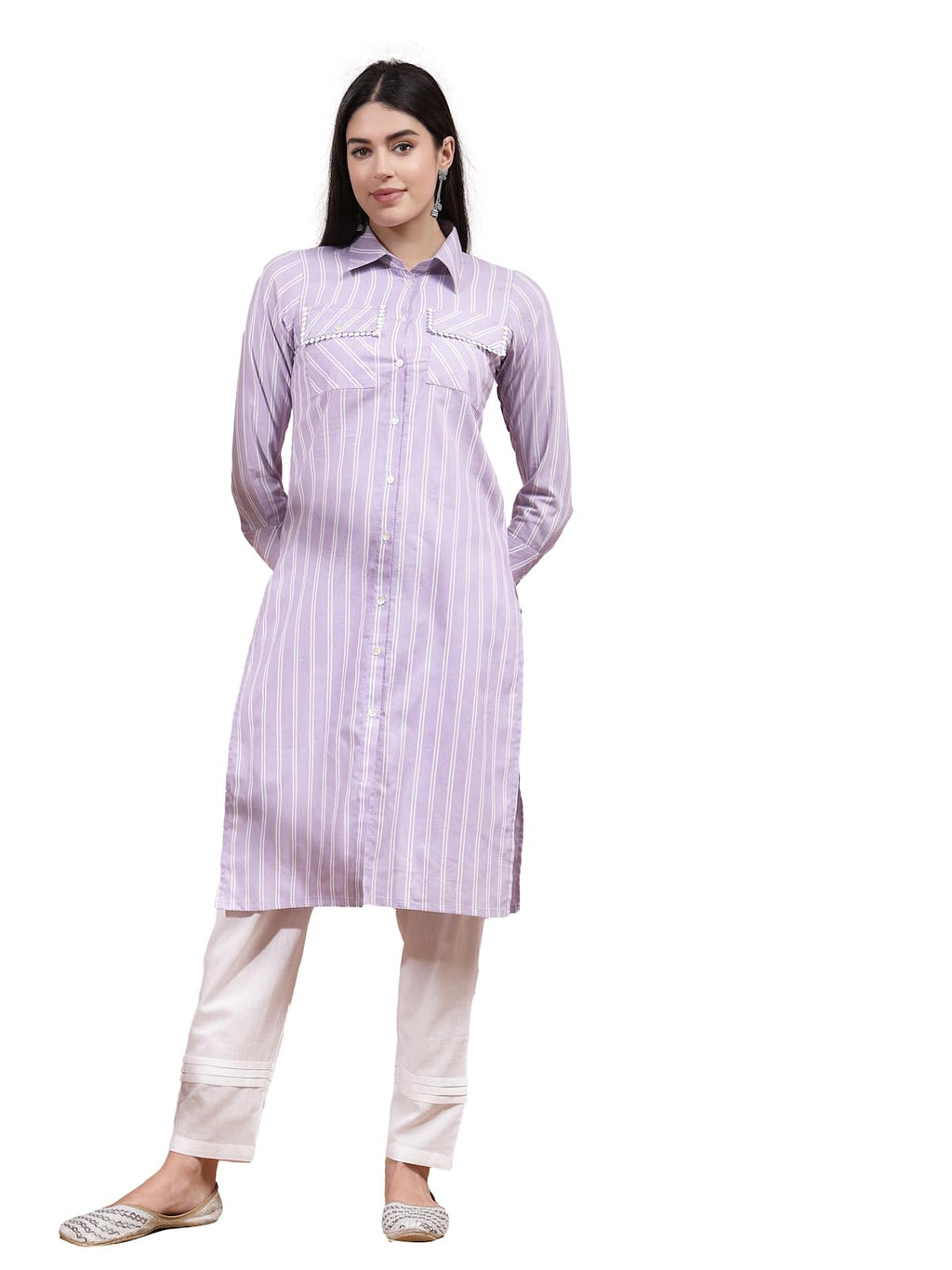 Stylum Women'S Woven Striped Cotton Blend Straight Kurta (Classylavender44_Lavender, Xxl)