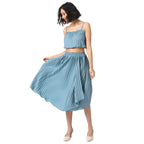 Campus Sutra Women Solid Stylish Casual Co-Ord Set (Skirt & Top)(Susu22_Cswssco5115_S) Light Blue