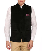 Wintage Men'S Velvet Grandad Collar Festive Black Nehru Jacket Vest Waistcoat