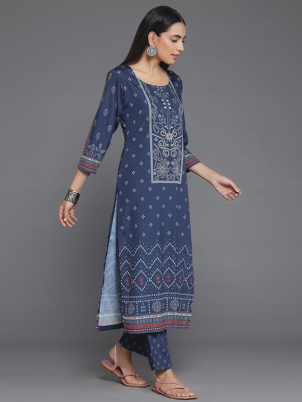 Libas Womens Printed Crepe Straight Kurta With Trousers
