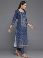 Libas Womens Printed Crepe Straight Kurta With Trousers
