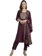 KLOSIA Women's Embroidered Purple Kurta set Suit with Dupatta (X-Large)