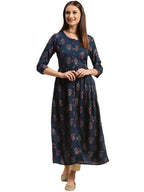 Rangita Navy Rayon Calf Length Printed Flared Kurti For Women | Kurta For Women_2Xl