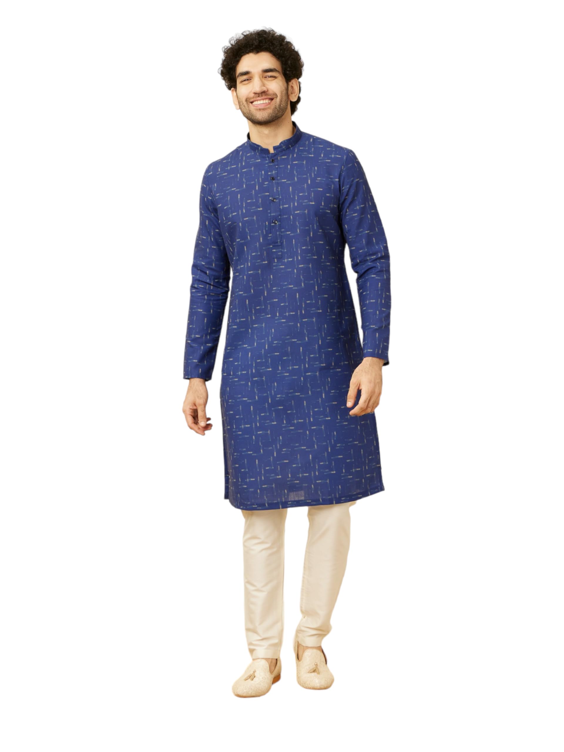 Manyavar Mens Blue Blended Cotton Kurtas