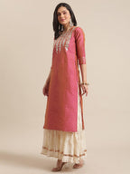 Varanga Women Coral Dual Tone Floral Gota Patti Embroidered Jacquard Kurta
