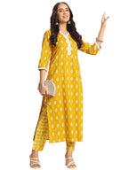 ANNI DESIGNER Womens Rayon Viscose Straight Printed Kurta with Pant (Goyala Yellow_S_Yellow_Small)