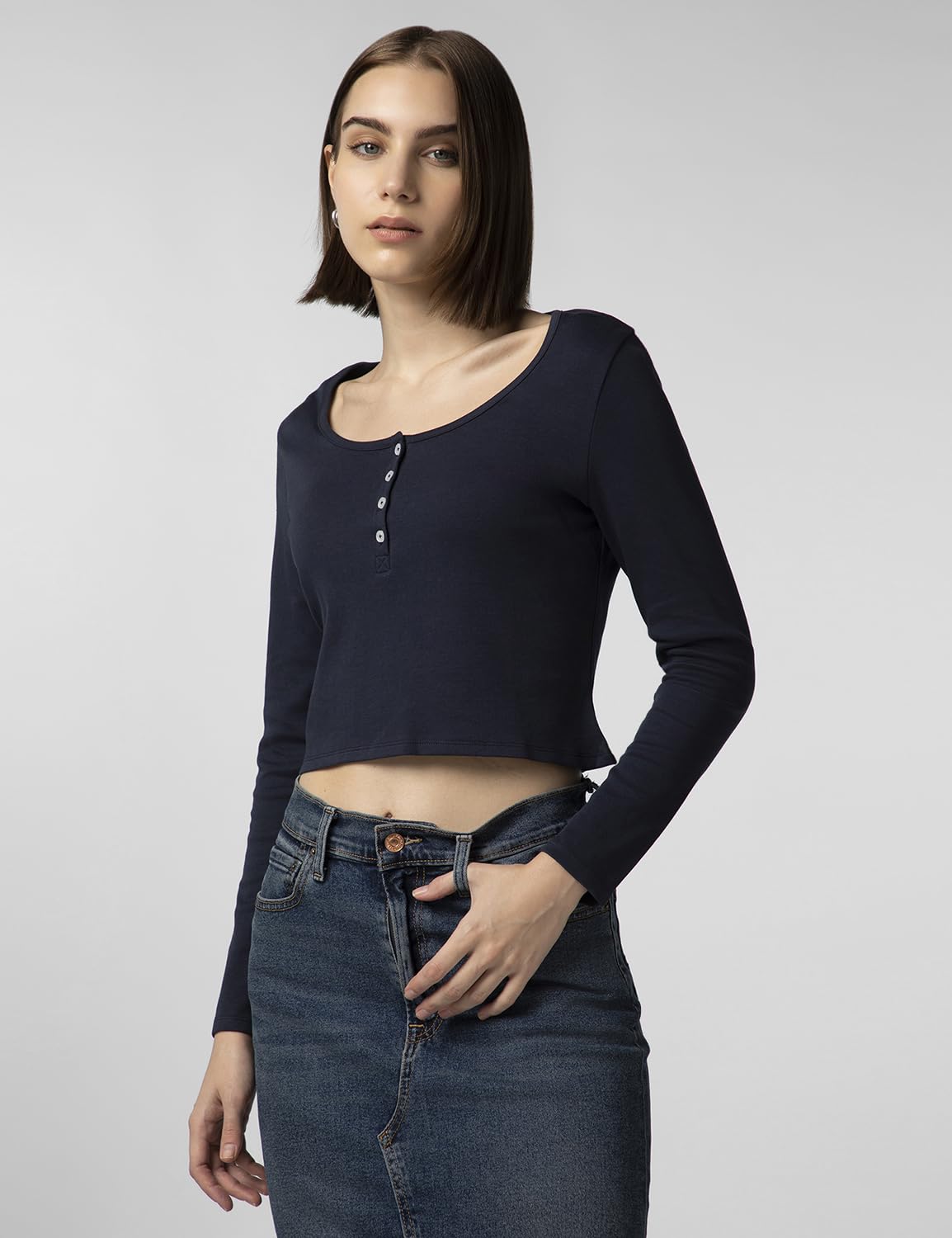 FYLTR Womens Casual Scoop Neck Henley T-Shirt - Full Sleeves | Fitted Length