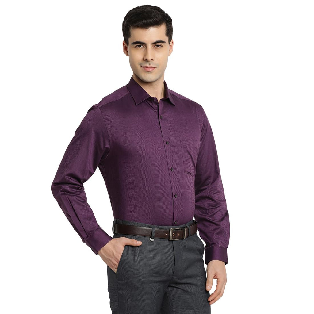 Turtle Men 100% Cotton Regular Fit Dobby Print Purple Formal Shirt