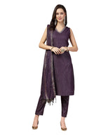 Stylum Womens Woven Designed Cotton Blend Straight Kurta Pant with Dupatta (IN, Alpha, XS, Regular, Purple)
