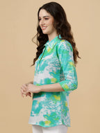 Gufrina WomenS Rayon Top With Buttons 3/4Th Sleeves Abstract Printed Regular Fit Mandarin Neck And Standard Length