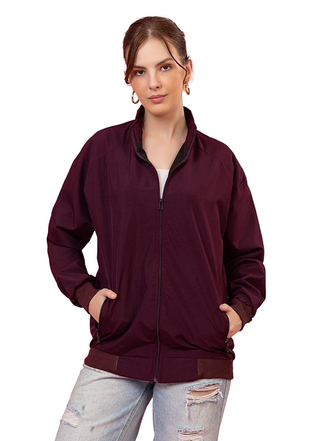 Wear lusso Womens Winter Windcheater Jacket  Lightweight Full Zip Windbreaker with High Neck & Pockets | Stylish Windproof Oute