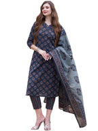 ANNI DESIGNER Womens Cotton Blend Straight Printed Kurta with Pant (Bagwara Blue_L_Blue_Large)