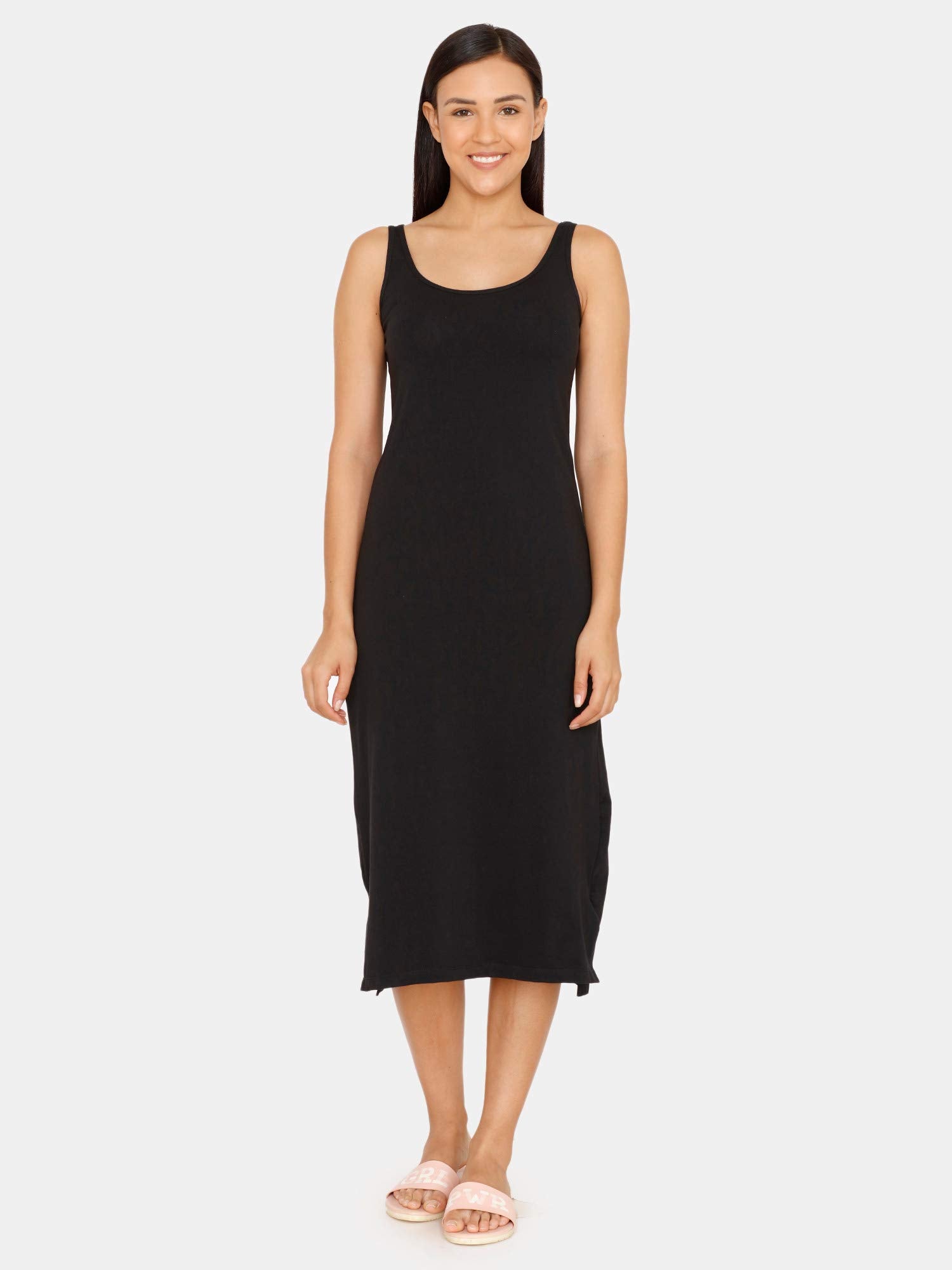 Zivame Knit Cotton Kurti Slip For Women - Black