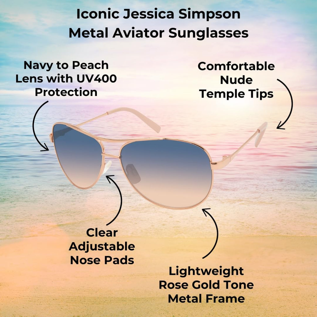 Jessica Simpson Women's J106 Iconic Metal Aviator Pilot Sunglasses with UV400 Protection - Glamorous Lightweight Sunglasses for