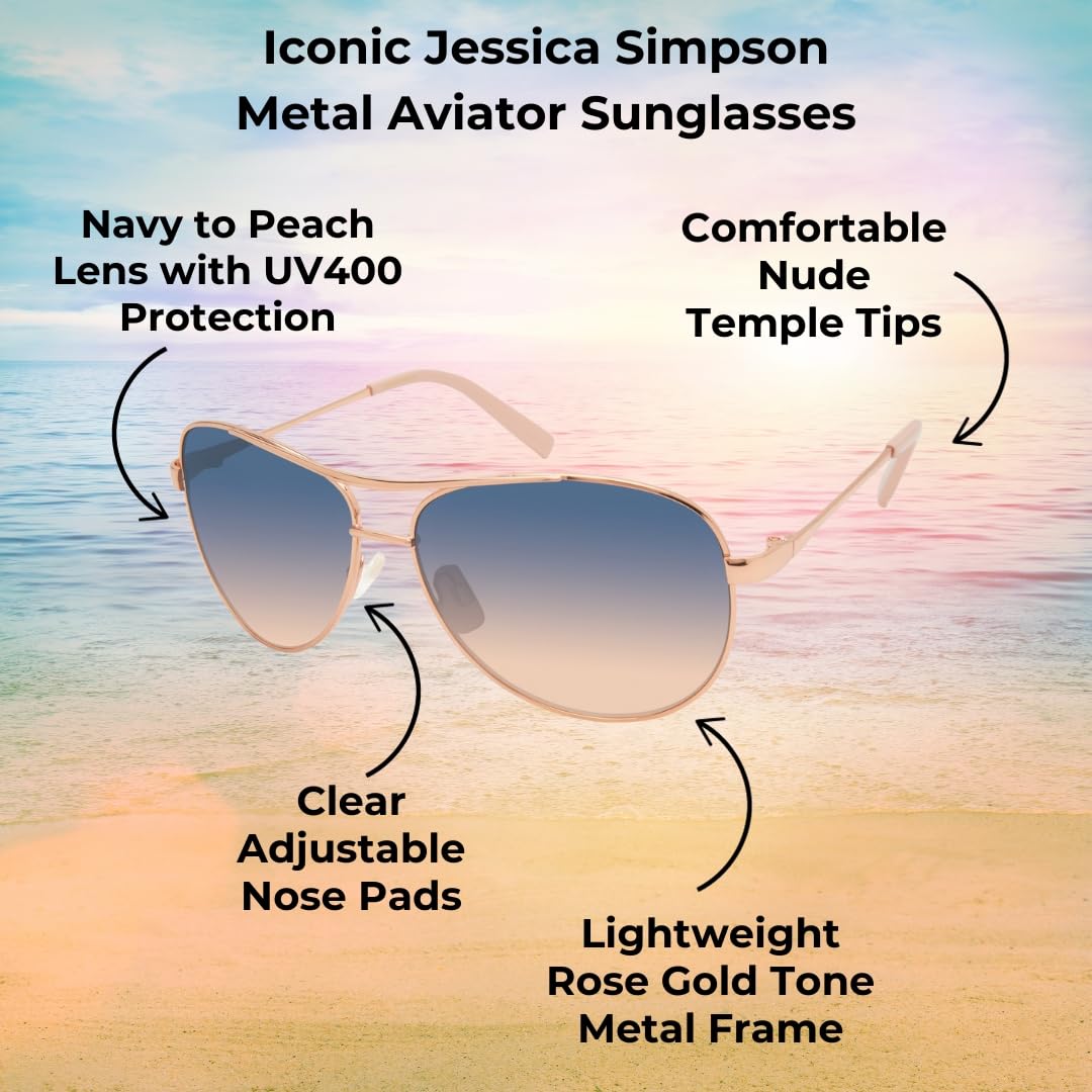 Jessica Simpson Women's J106 Iconic Metal Aviator Pilot Sunglasses with UV400 Protection - Glamorous Lightweight Sunglasses for