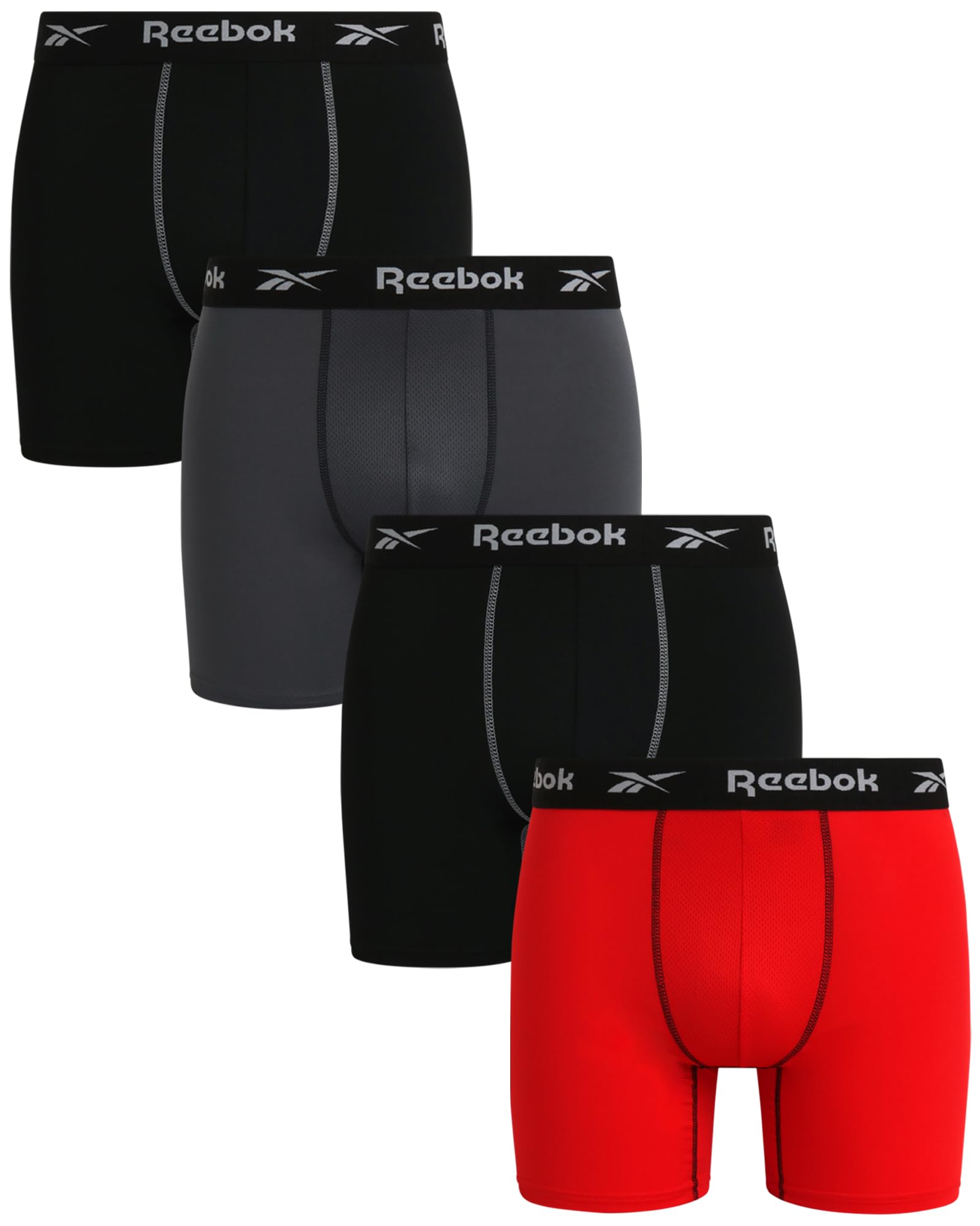 Reebok Men's Active Underwear - Performance Boxer Briefs (4 Pack), Size Medium, BlackRedGrey