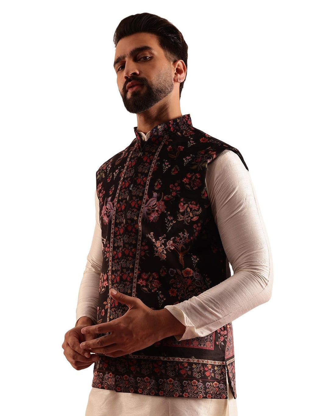 SOJANYA (Since 1958 Mens Velvet Cream Nehru Jacket With Paisley Print