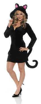 UNDERWRAPS Women's Hooded Black Cat Costume - Mini Dress w/Tail, Medium