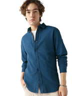 Bewakoof MenS Textured Regular Fit Full Sleeve Collar Cotton Shirt_646375_Blue_Xl