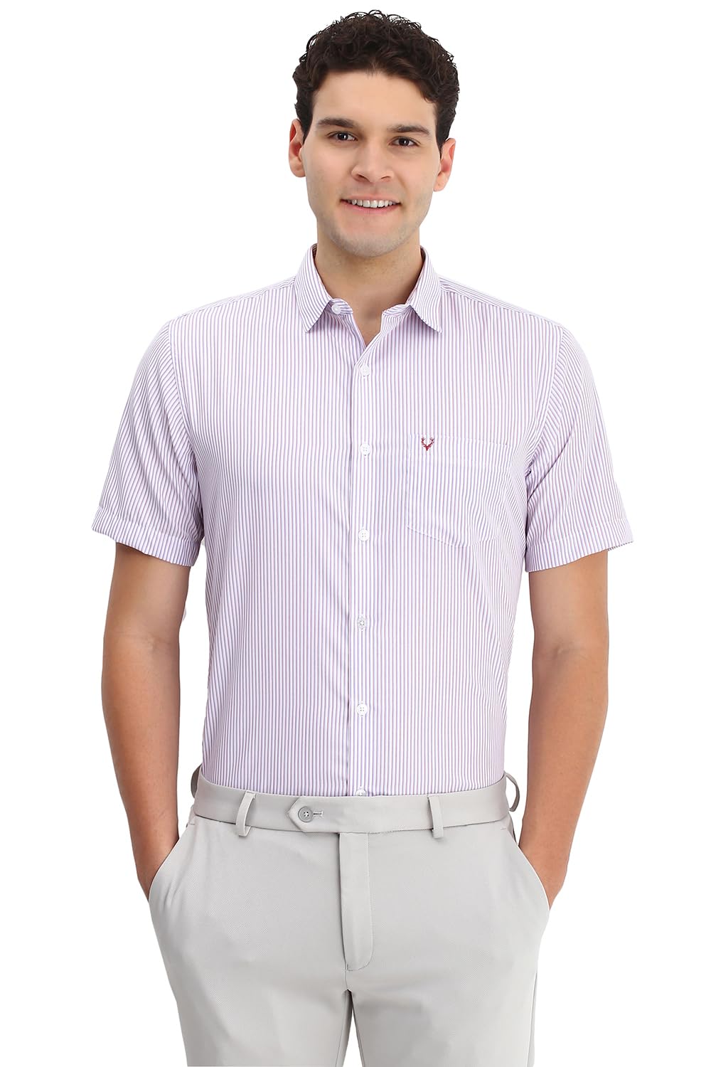 Allen Solly Men Slim Fit Striped Formal Short Sleeve Shirt
